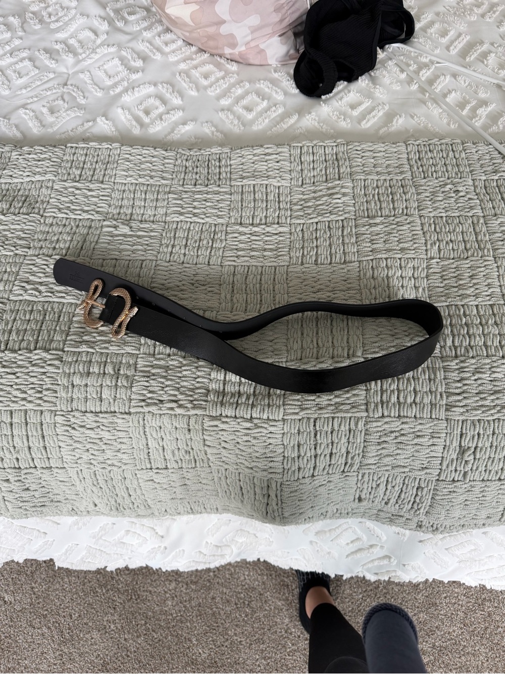 Black Leather Belt with Gold Snake Buckle - Picture 5 of 5